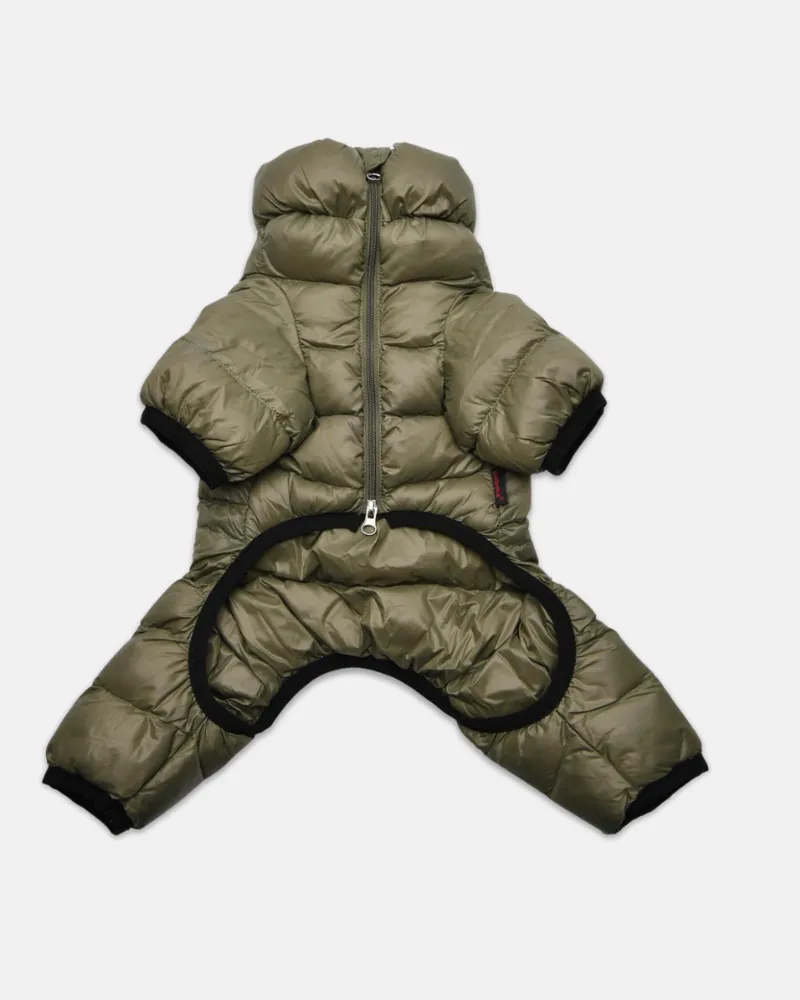 Ultra Light Insulated Winter Puffer Jumpsuit in Dark Khaki