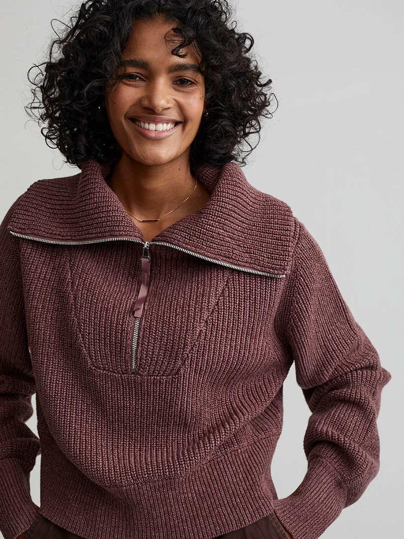 Varley Mentone Half-Zip Knit Pullover - Rose Taupe Speckle