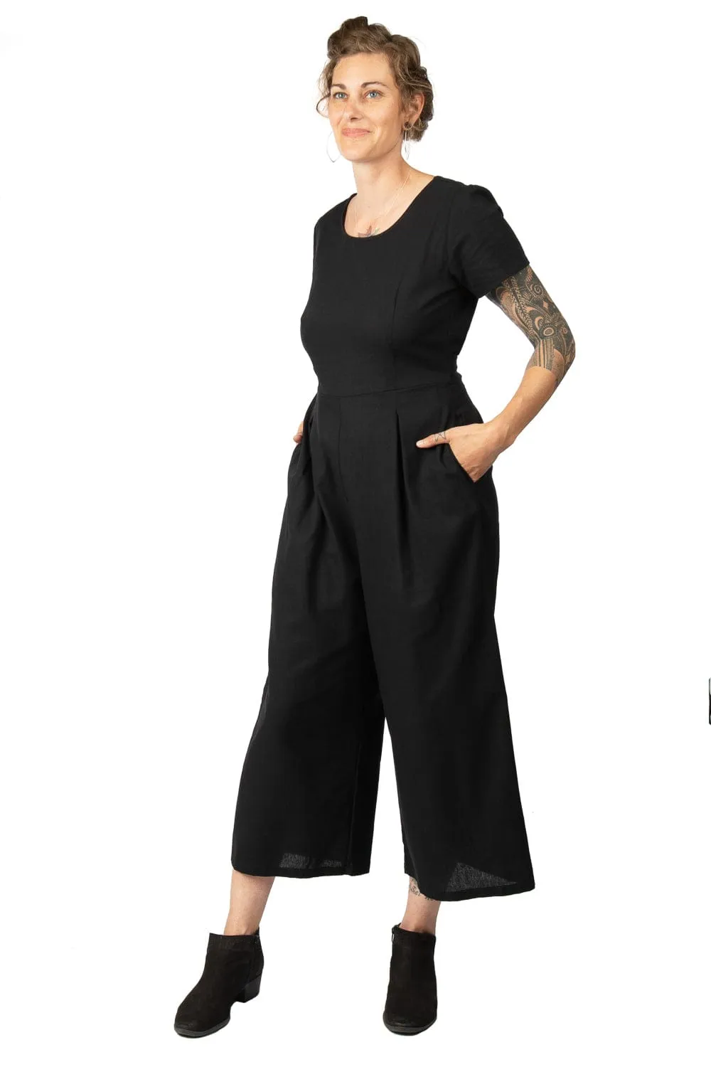 Vega Jumpsuit in Black Linen