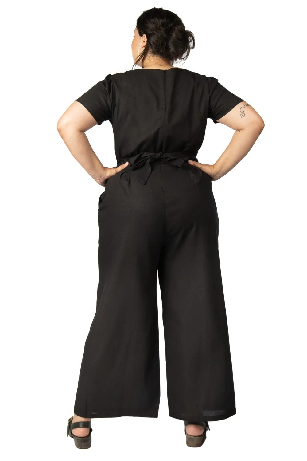 Vega Jumpsuit in Black Linen