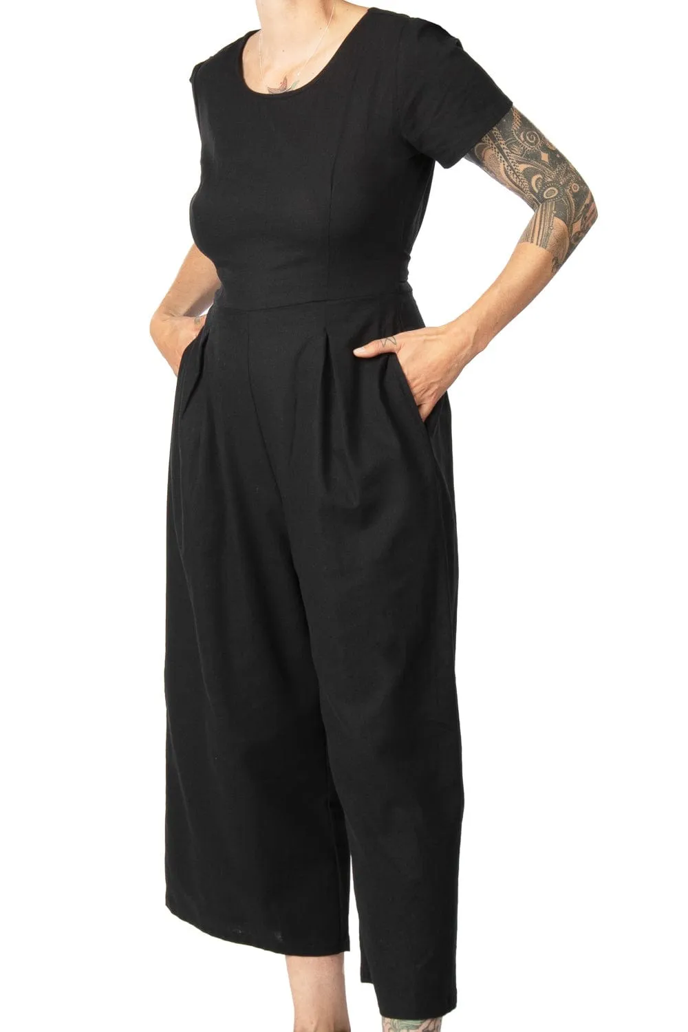 Vega Jumpsuit in Black Linen