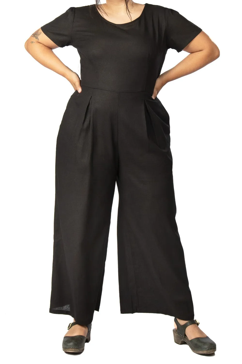 Vega Jumpsuit in Black Linen