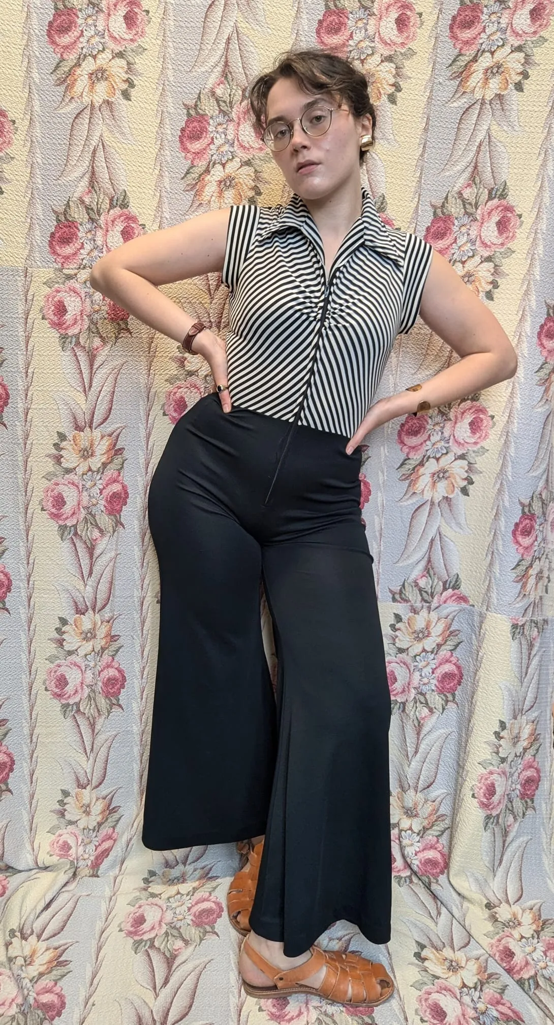 Vintage 70s B&W Striped Jumpsuit