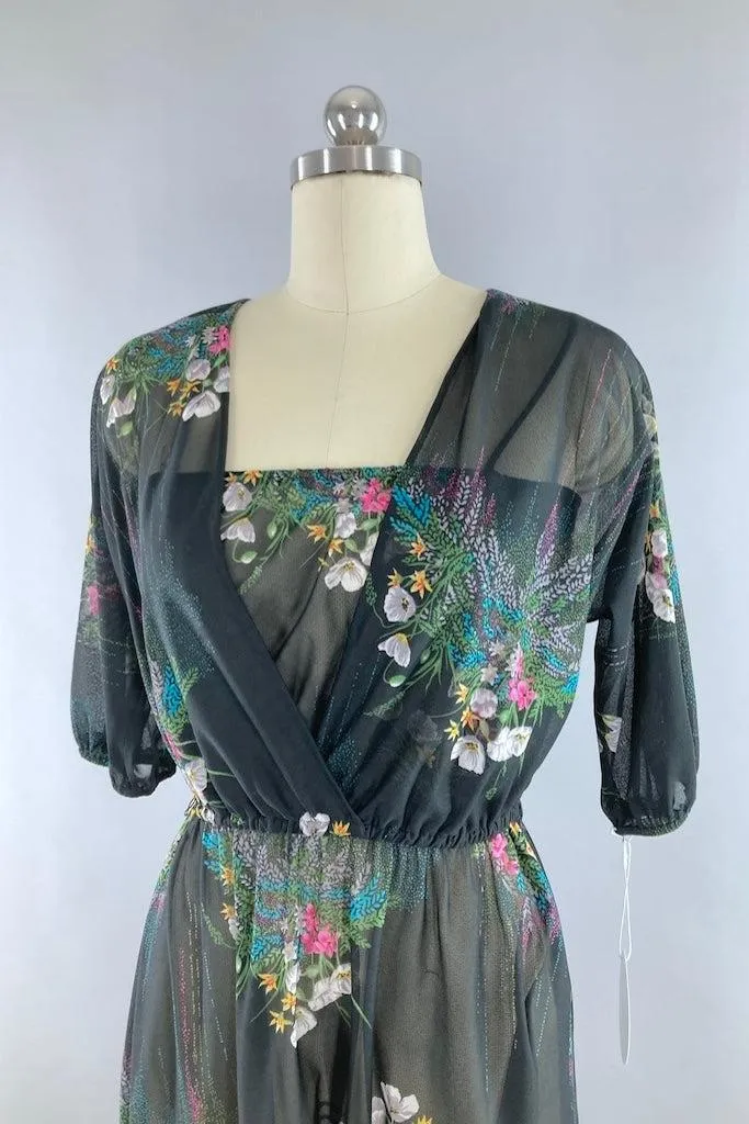 Vintage 70s Sheer Black Day Dress