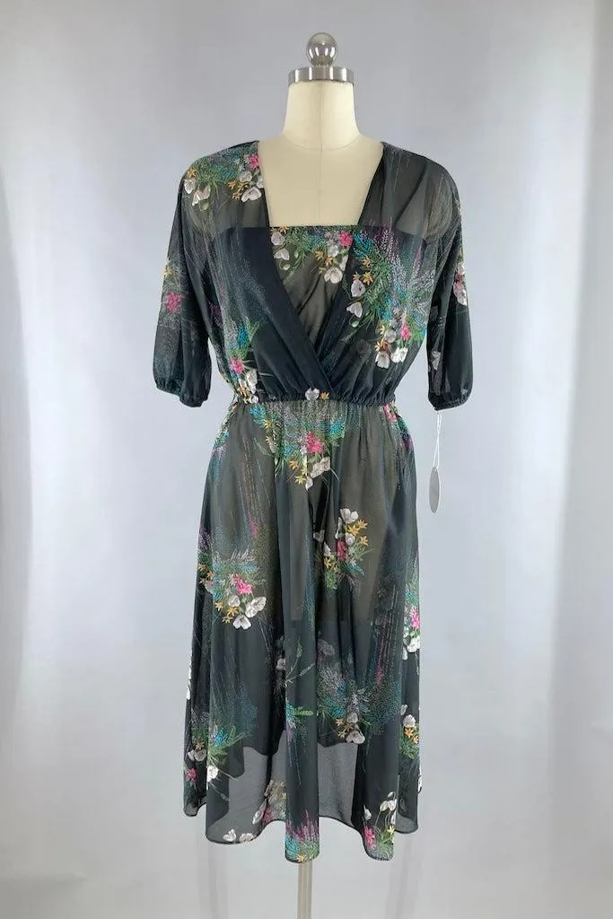 Vintage 70s Sheer Black Day Dress