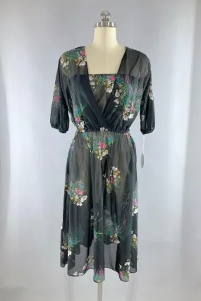 Vintage 70s Sheer Black Day Dress