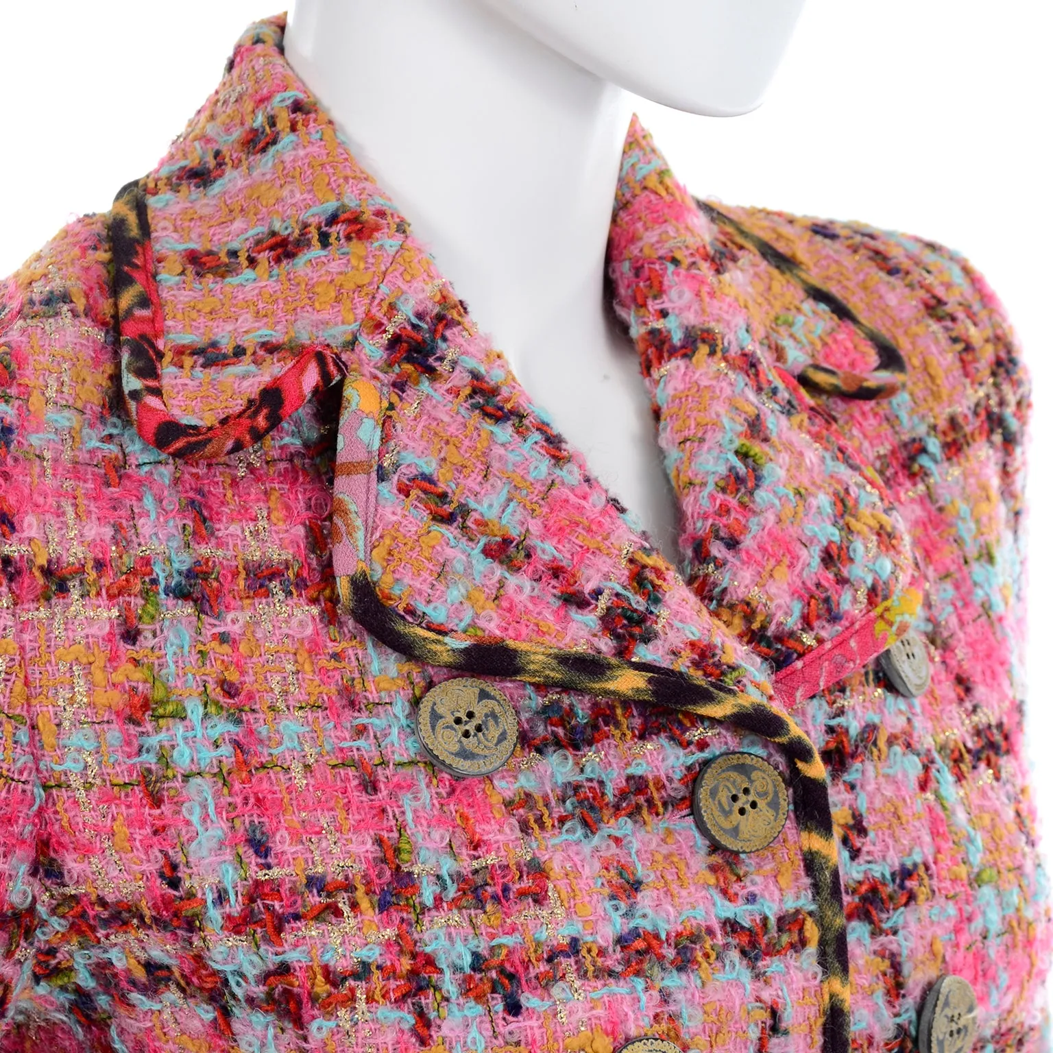 Vintage Christian Lacroix Pink Plaid Tweed Boucle Cropped Blazer Jacket