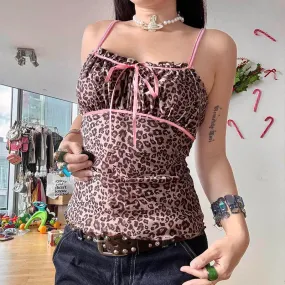 Vintage Strap Stitching Y2K Tops Camisole Fashion 2000s Aesthetic Tie-Up Summer Crop Top Female Cutecore Korean Slim