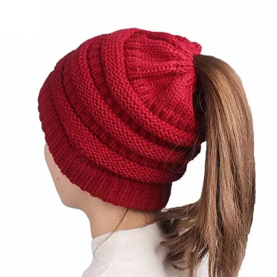 VistaShops Women's Pony Beanie Cable Knit Hat