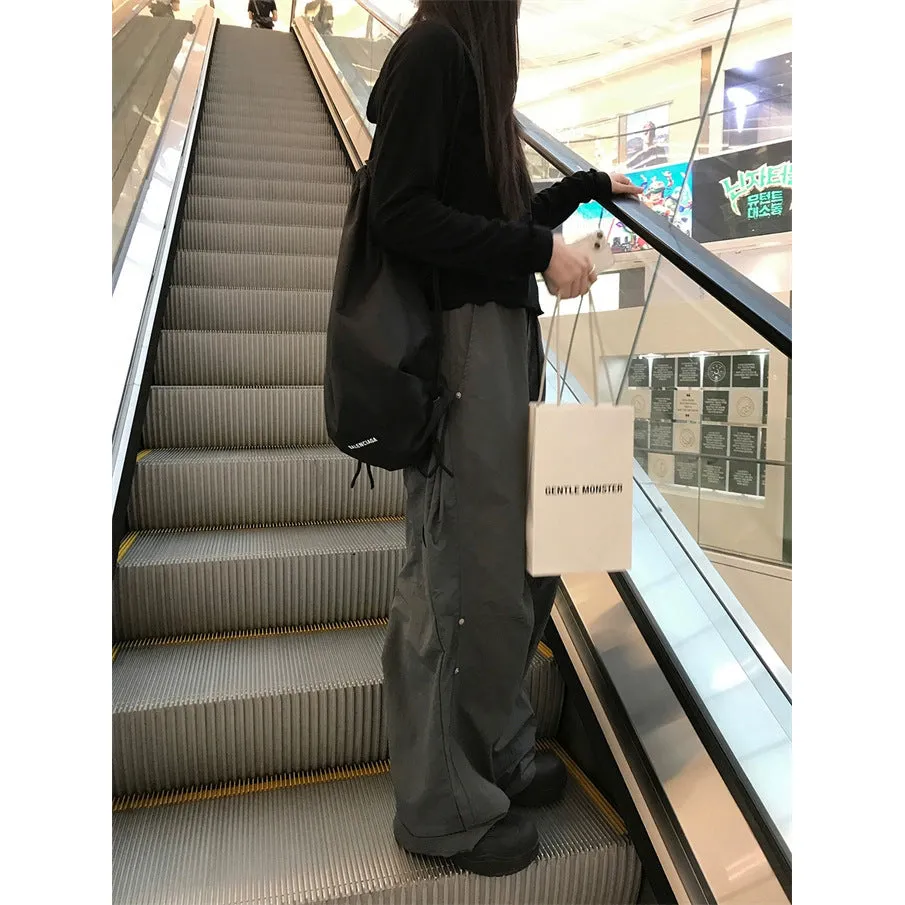 Wenkouban Black Friday Cyber Monday Christmas 2024 Autumn Neutral Style Drawstring Loose Workwear Wide Leg Casual Pants