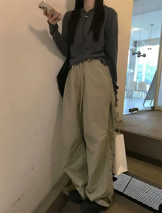 Wenkouban Black Friday Cyber Monday Christmas 2024 Autumn Neutral Style Drawstring Loose Workwear Wide Leg Casual Pants