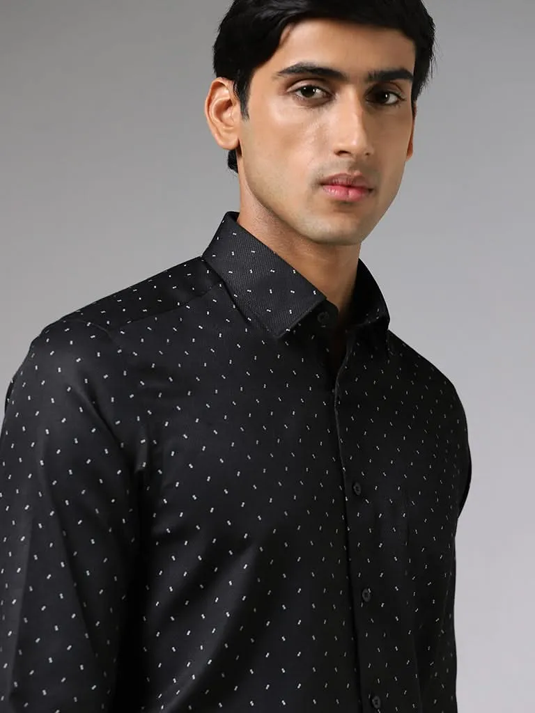 WES Formals Black Printed Slim-Fit Shirt