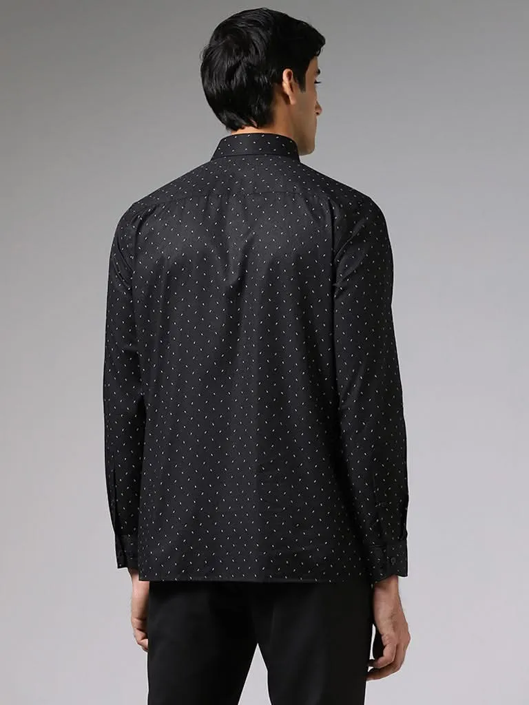 WES Formals Black Printed Slim-Fit Shirt