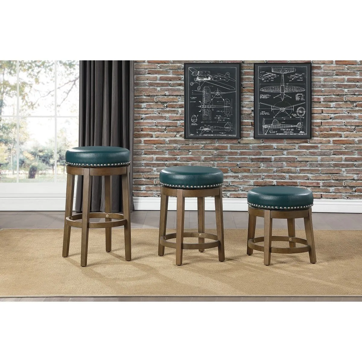 Westby Short Round Swivel Stool, Green - Set of 2