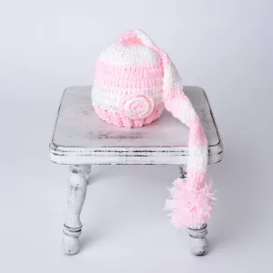 White Pink Striped Newborn Elf Flower Hat