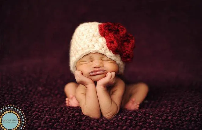 White Red Newborn Cloche Beanie Hat