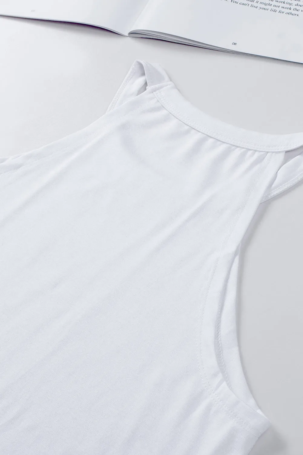 White Solid Color Crew Neck Tank Top