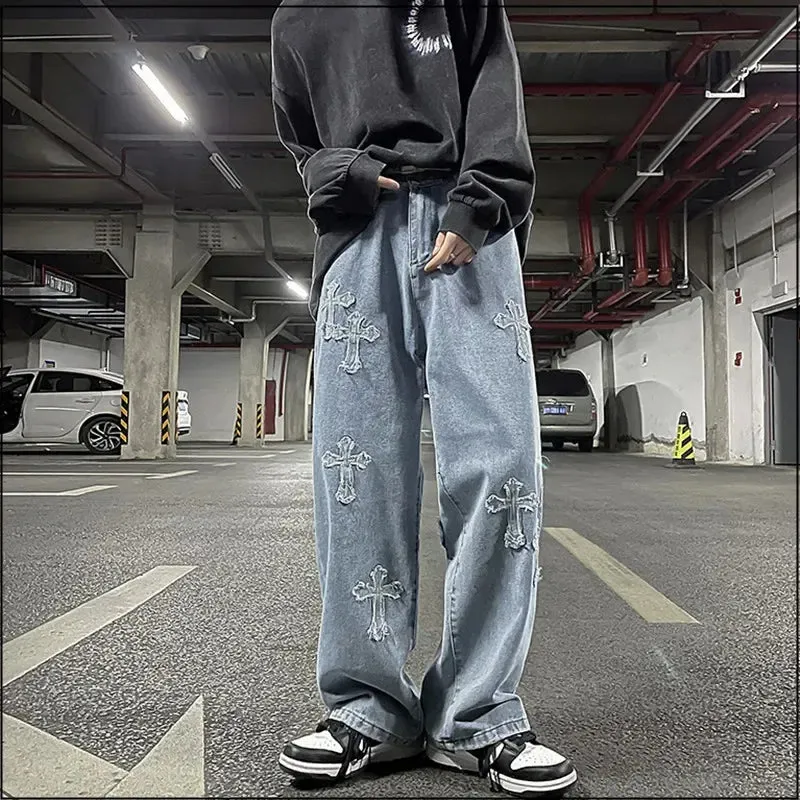 Wiaofellas Men's Jeans Neutral Wide Leg Denim Trousers Men Loose Straight Jeans Asthetic Man Jeans Pants Boy Casual Baggy Hip Hop Clothing