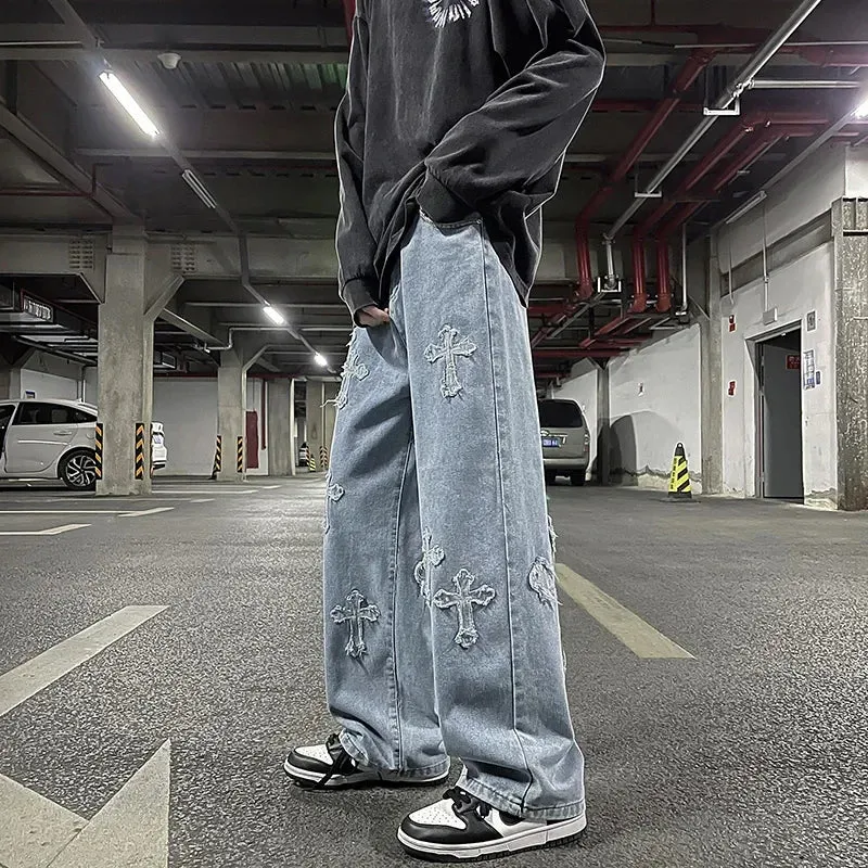 Wiaofellas Men's Jeans Neutral Wide Leg Denim Trousers Men Loose Straight Jeans Asthetic Man Jeans Pants Boy Casual Baggy Hip Hop Clothing