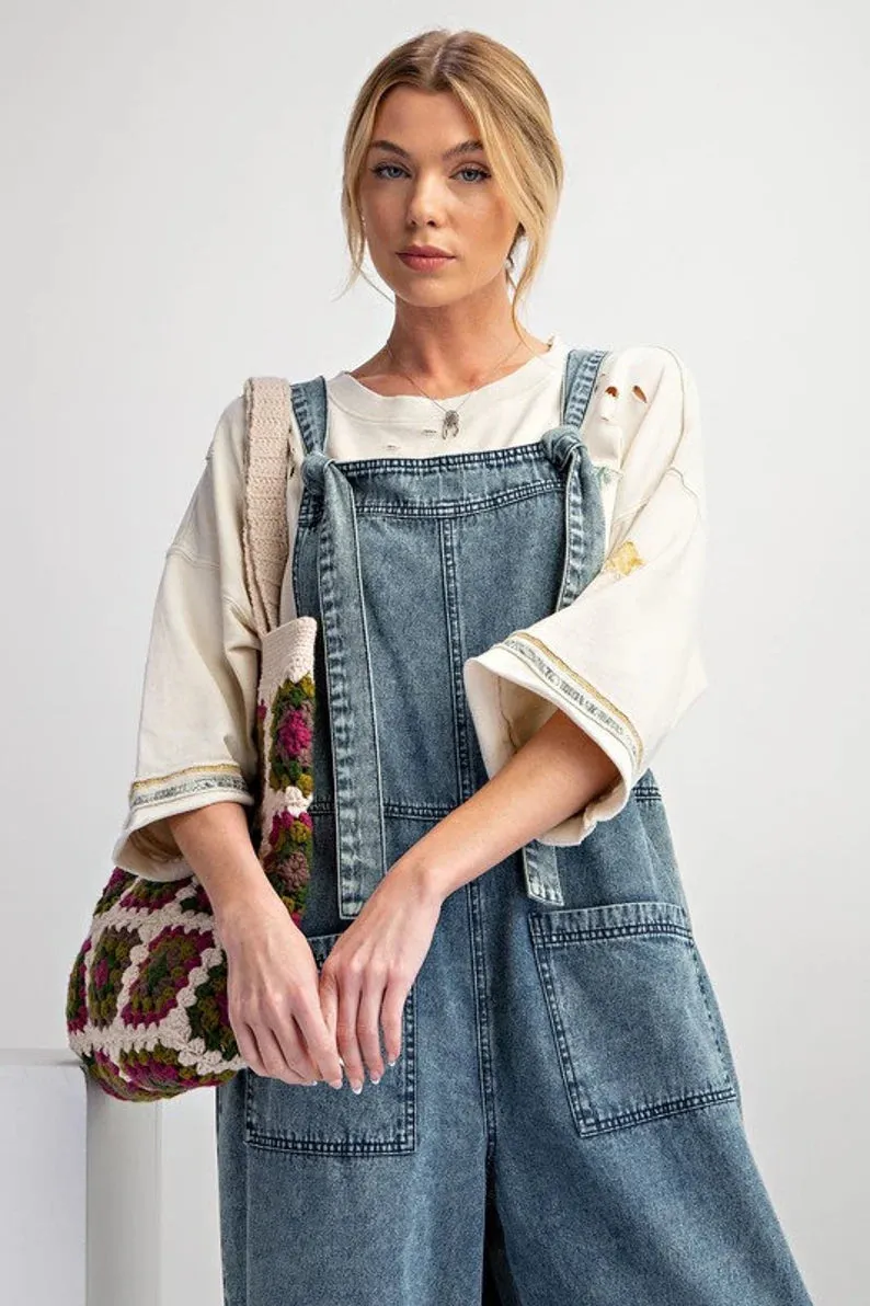 Wide Leg Denim Overalls