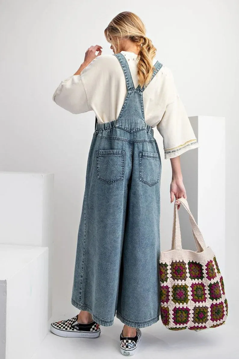 Wide Leg Denim Overalls