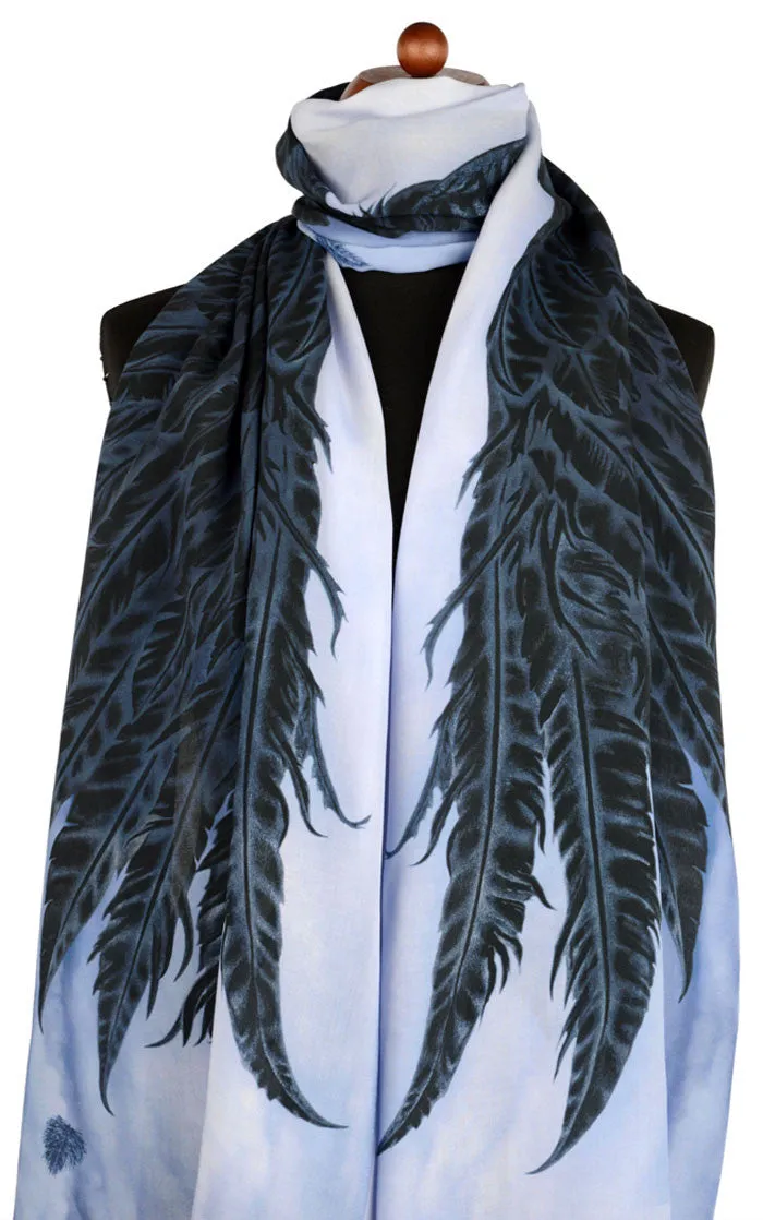 Wings of an Angel, black version, soft viscose scarf wrap.