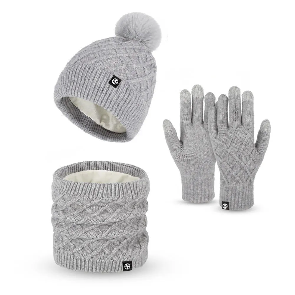 Winter Beanie Hat Scarf Gloves Set Unisex Winter Warmer Fleece Lined Knit Hats Scarf Gloves Set | 121620