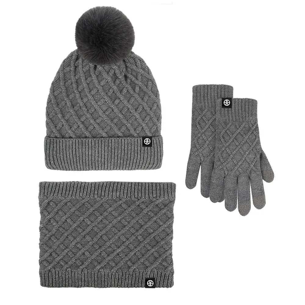 Winter Beanie Hat Scarf Gloves Set Unisex Winter Warmer Fleece Lined Knit Hats Scarf Gloves Set | 121620