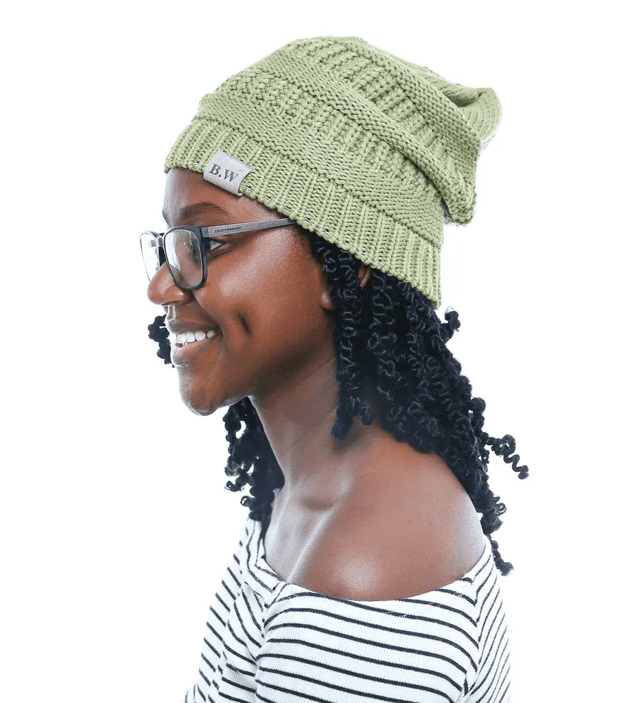 Winter Hat | Satin Lined | Detachable Pom Pom | Olive