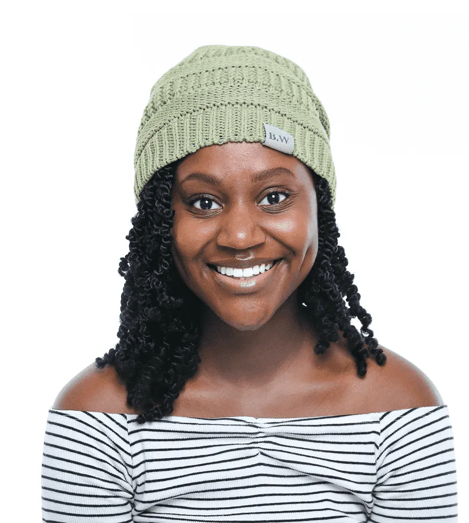 Winter Hat | Satin Lined | Detachable Pom Pom | Olive