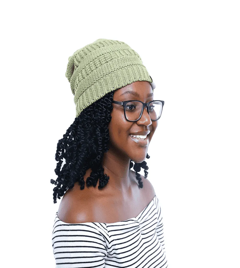 Winter Hat | Satin Lined | Detachable Pom Pom | Olive