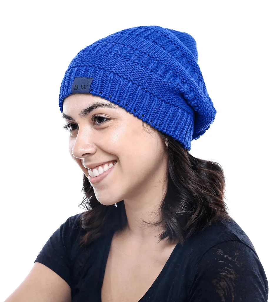 Winter Hat | Satin Lined | Detachable Pom Pom | Royal Blue Beanie