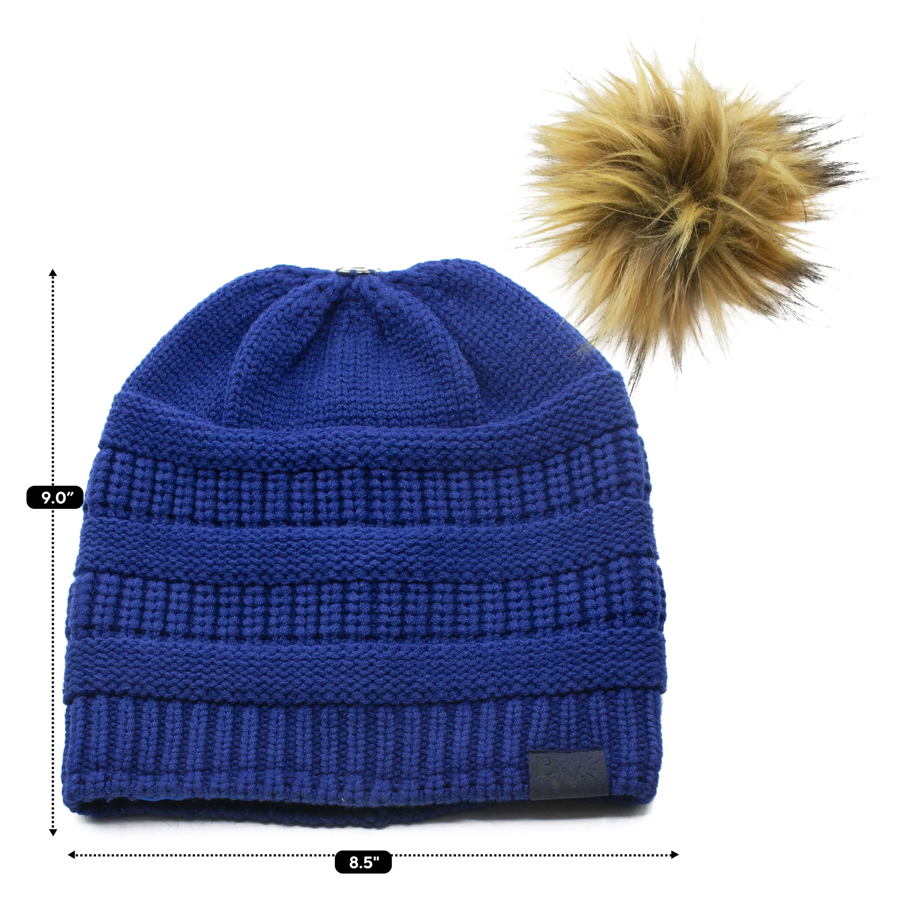 Winter Hat | Satin Lined | Detachable Pom Pom | Royal Blue Beanie