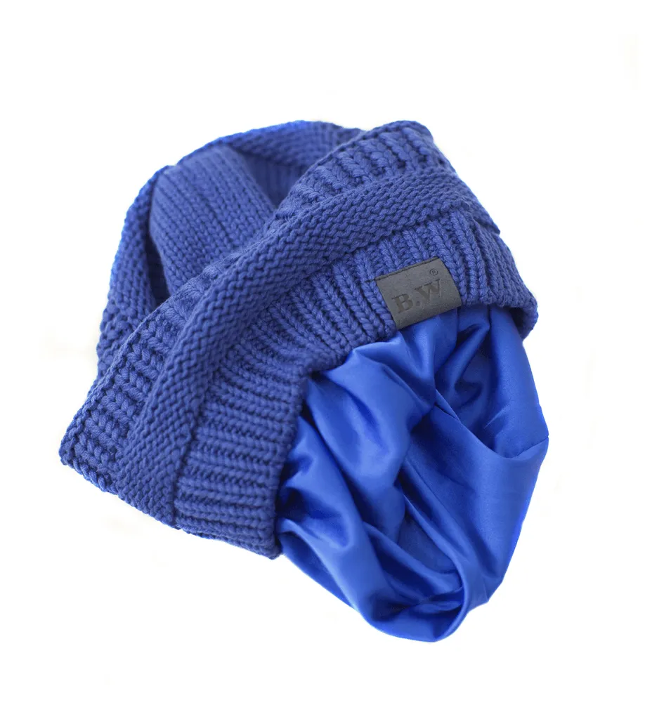 Winter Hat | Satin Lined | Detachable Pom Pom | Royal Blue Beanie