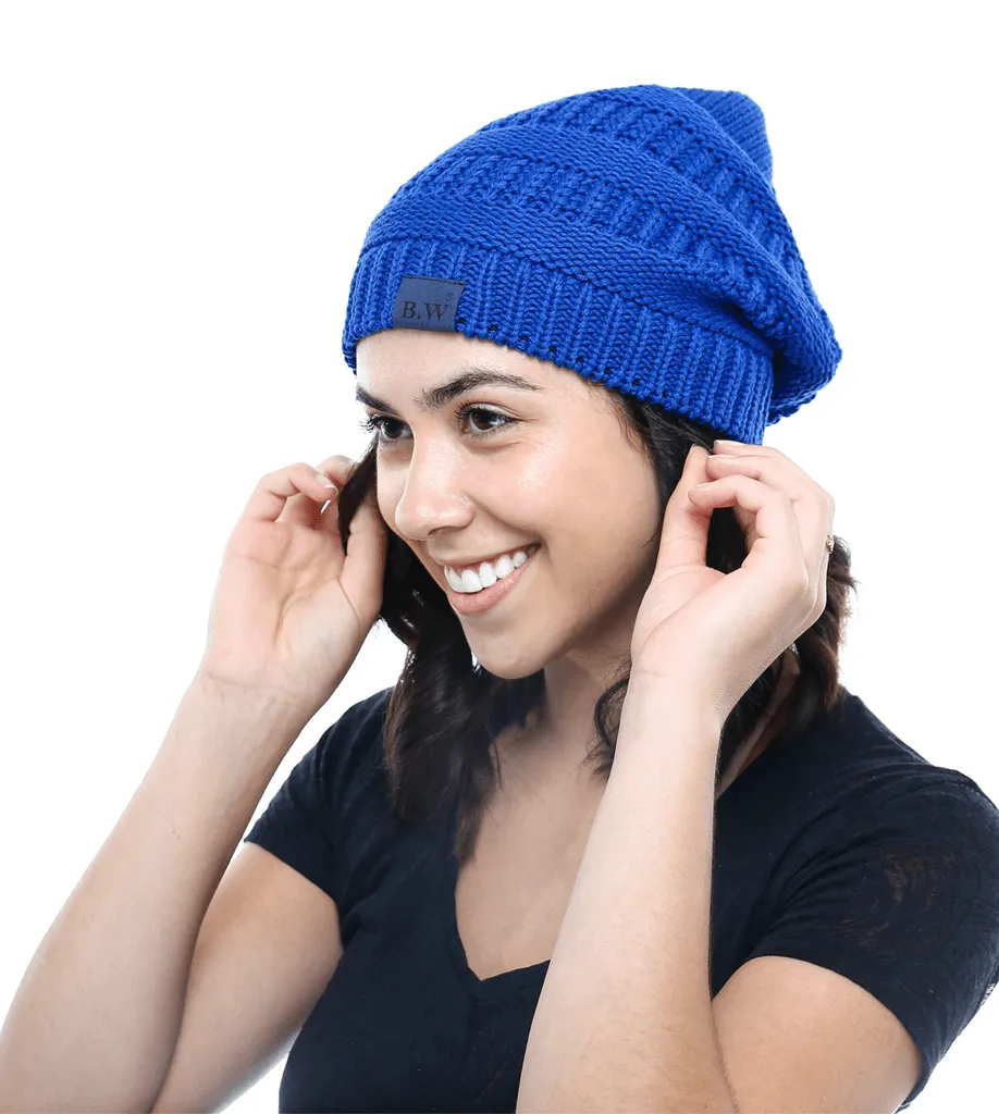 Winter Hat | Satin Lined | Detachable Pom Pom | Royal Blue Beanie