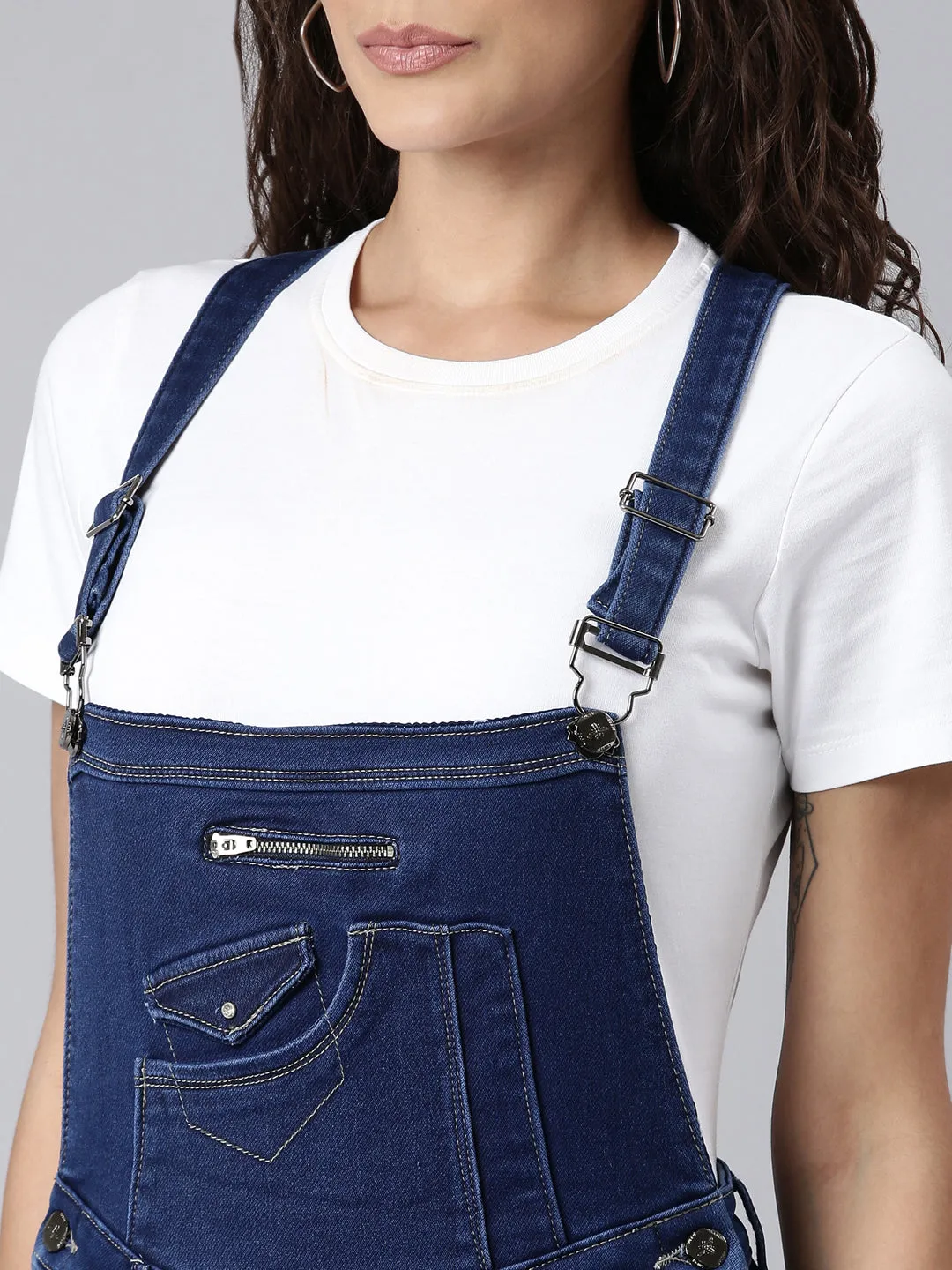 Women Blue Solid Dungaree