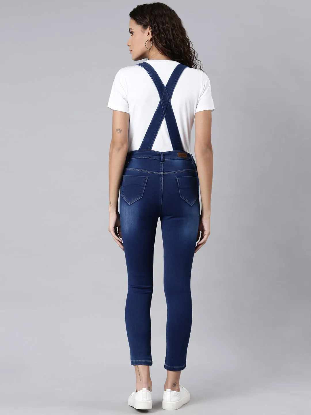 Women Blue Solid Dungaree