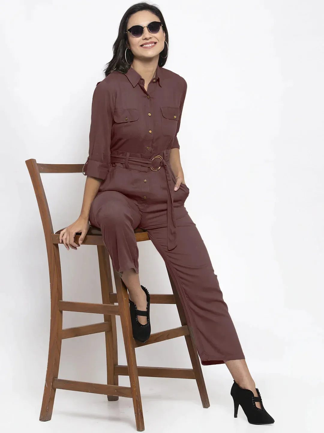 Women Brown Solid Jumpsuit