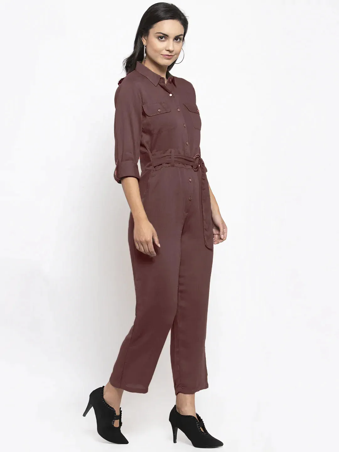 Women Brown Solid Jumpsuit