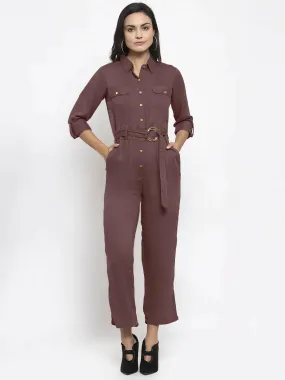 Women Brown Solid Jumpsuit