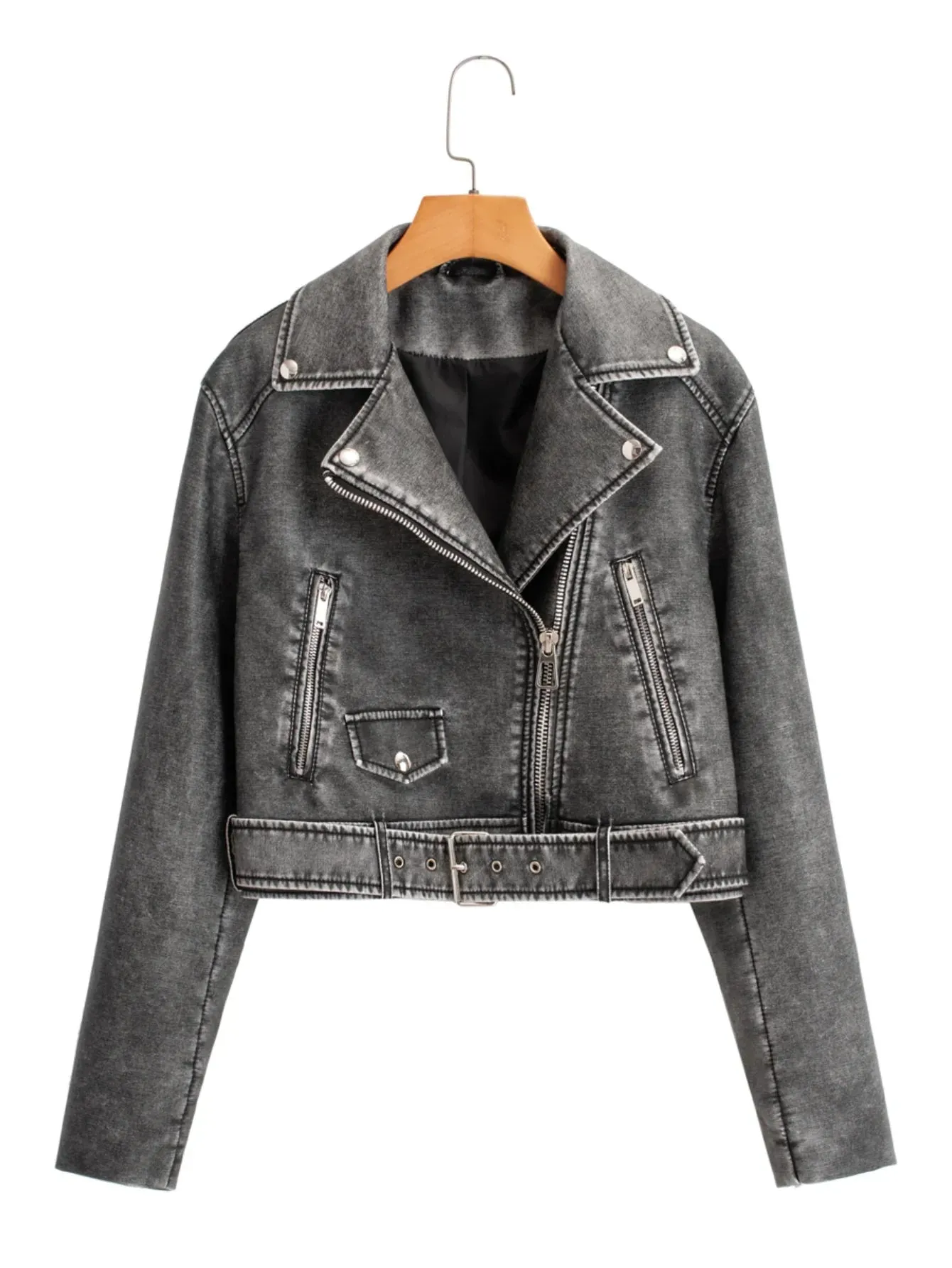 Women Edgy Faux Leather Tailored Biker Jacket