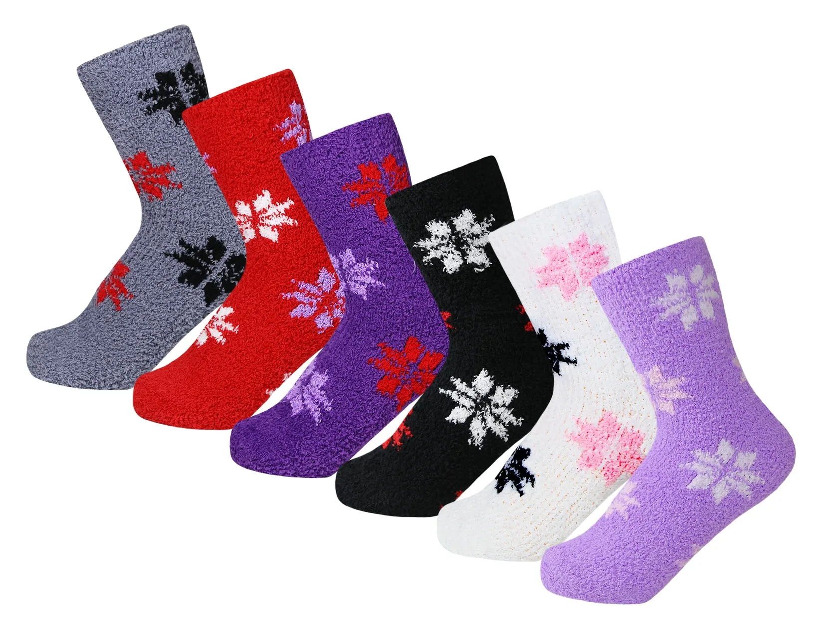 Women's Snowflakes Fuzzy Plush Soft Slipper Socks, Fluffy Warm Winter Cozy Socks, Sock size 9-11