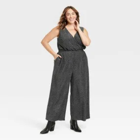 Women's Sparkle Knit Jumpsuit - Ava & Viv Black 3X