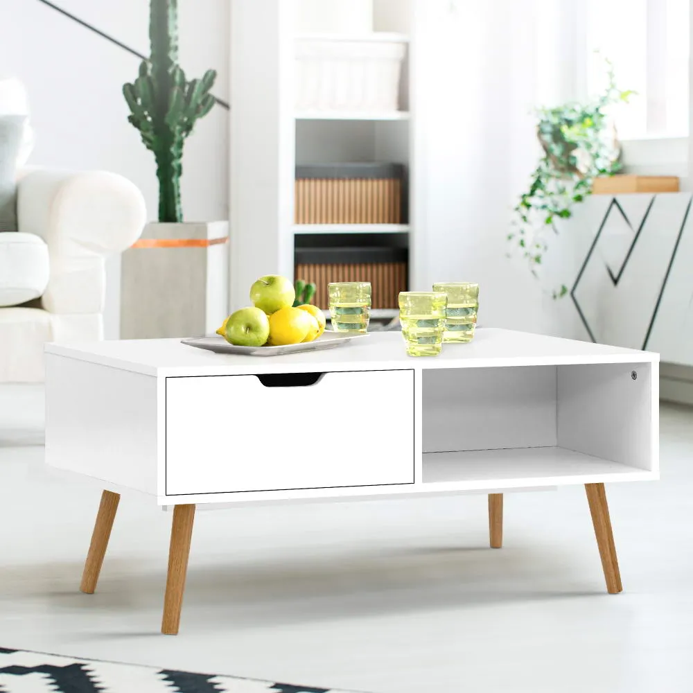 Wooden Scandinavian Look Coffee Table Storage Open Shelf Side White