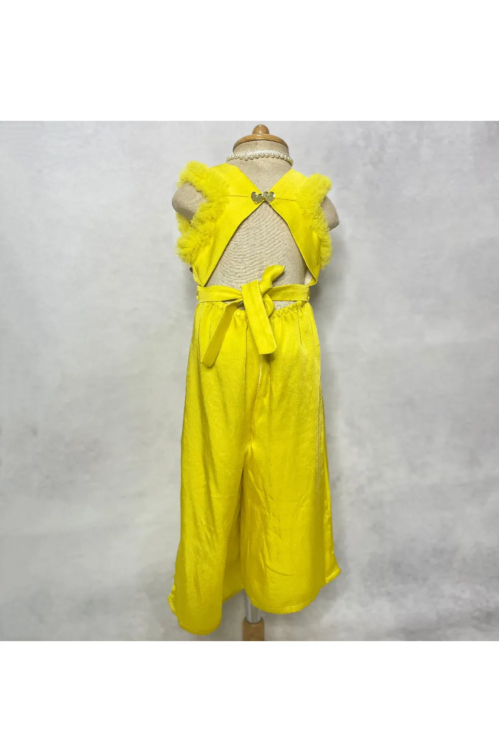 Yellow Mirror Embellished Cotton Satin Jumpsuit