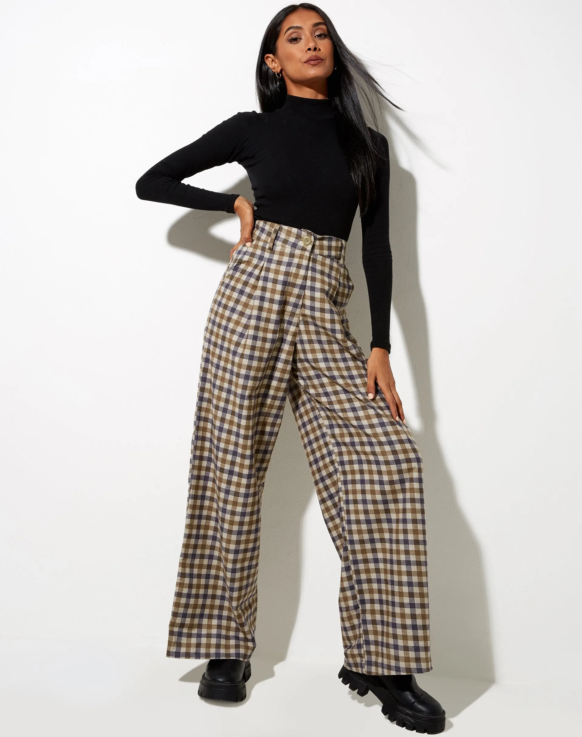 Yeva Trouser in 40's Check Tan