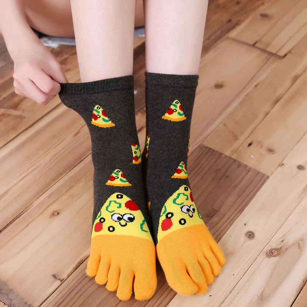 ZFSOCK Cute Food Design 5 Finger Crew Socks for Women, 5 Pairs