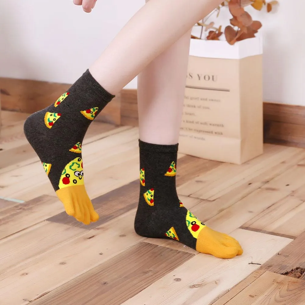 ZFSOCK Cute Food Design 5 Finger Crew Socks for Women, 5 Pairs