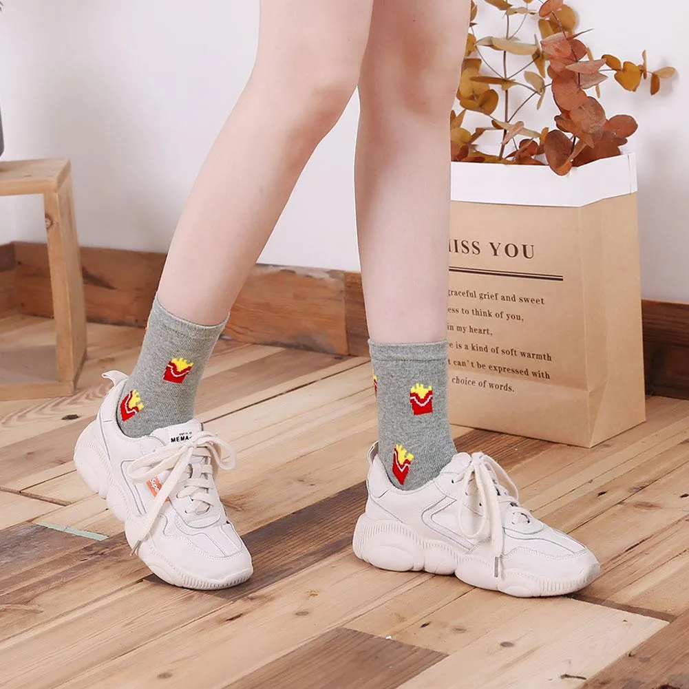 ZFSOCK Cute Food Design 5 Finger Crew Socks for Women, 5 Pairs