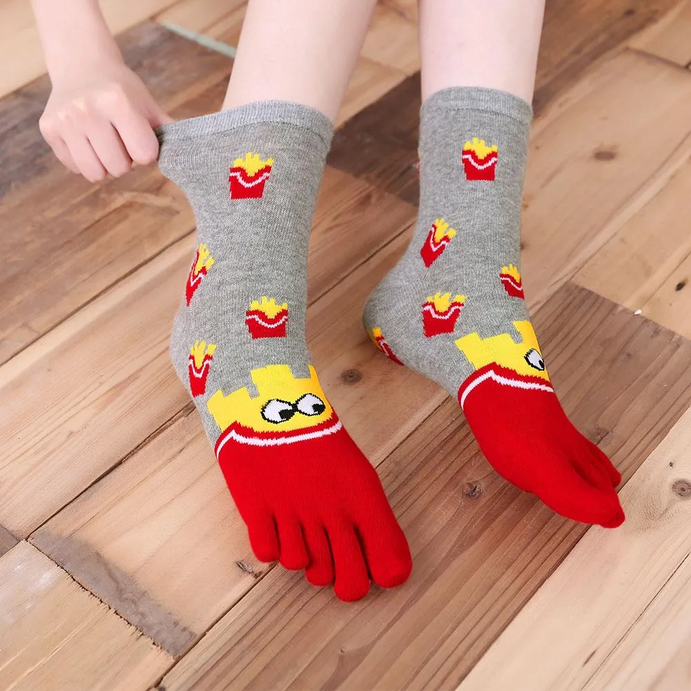 ZFSOCK Cute Food Design 5 Finger Crew Socks for Women, 5 Pairs